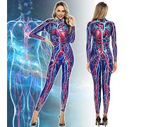 Tuta da Donna con Stampa Organo Digitale 3D, Tuta a Maniche Lunghe Moda Sexy Halloween Gioco Anime Cosplay (Color : A, Size : S)