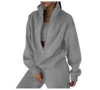 Tuta da donna con zip a quarto e pantaloni della tuta Set di due pezzi Felpa a maniche lunghe Tuta invernale Tuta da donna Set di tute, Grigio chiaro, L