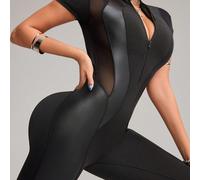 Tuta da donna di lusso con riflessi tonali, mista per allenamento, con chiusura lampo, lucida, atletica, elastica, per yoga, palestra, tuta intera da esercizio, senza schienale, con taglio in rete, tr