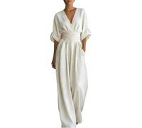 Tuta da donna elegante e festiva con scollo a V, Bianco4., 4XL