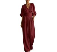 Tuta da donna elegante e festiva con scollo a V, Vino 1, XXL (xx_l)