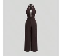 Tuta da donna elegante e sexy stile francese, adatta per pendolarismo, feste e club, con scollo all'americana, schiena scoperta, vestibilità snellente, pantaloni a gamba dritta, stile street di alta g