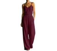 Tuta da donna elegante, estiva, senza maniche, con scollo a V, Colore: rosso, 3XL