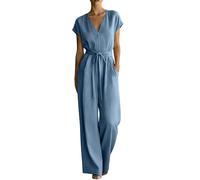 Tuta da donna, elegante, per feste, gamba larga, sciancrata, Blu scuro, 3XL