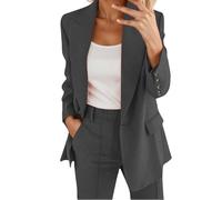 Tuta da donna elegante, set da 2 pezzi, blazer e pantaloni, per il tempo libero, alla moda, con risvolto, blazer lungo e pantaloni lunghi, tinta unita, streetwear, O grigio., XL