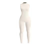 Tuta da donna, elegante, sexy, da yoga, lunga, senza maniche, estiva, in cotone, con tute elasticizzate, per lo sport, bianco, S