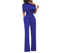 Tuta da donna elegante - Tuta per pantaloni da festa, per donne, matrimoni, feste, abiti, una spalla lunga, tuta estiva a vita alta, senza spalline, tuta intera, Blu, L