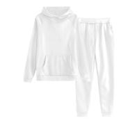 Tuta da donna in 2 pezzi, per il jogging, autunno/inverno, con cappuccio e pantaloni sportivi con tasche e coulisse, in tinta unita, elasticizzata, per sport all'aria aperta, corsa, allenamento e