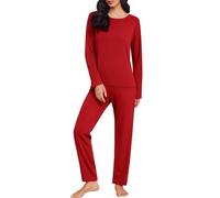 Tuta da donna in due pezzi, per la casa, con maniche lunghe, per il tempo libero, calda, tuta da jogging, scollo rotondo, abbigliamento da casa + pantaloni larghi, rosso vivo, 5XL