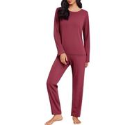 Tuta da donna in due pezzi, per la casa, con maniche lunghe, per il tempo libero, calda, tuta da jogging, scollo rotondo, abbigliamento da casa + pantaloni larghi, Colore: rosso, 4XL