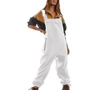 Tuta da donna in pile autunno inverno termica spessa spalline regolabili salopette in pelliccia sintetica con tasche vintage tinta unita tutina pantaloni casual pelosa tutina tutina, bianco, M