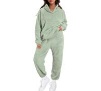 Tuta da donna in pile caldo con cappuccio, per l'inverno, per l'autunno | Tuta per il tempo libero in flanella, pigiama a maniche lunghe, tuta da jogging, tinta unita, abbigliamento da casa caldo