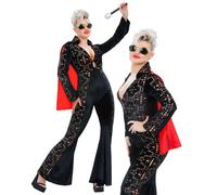 Tuta Da Donna In Strass Nera Elvis Rock E Roll Anni '50 Costume Di Carnevale