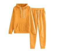 Tuta da donna in velluto morbido Nicki per la casa, 2 pezzi, tuta da jogging in velluto morbido a coste, giacca e pantaloni con tasca, maglione sottile da donna con chiusura a contrasto, giallo-e, L