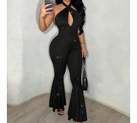 Tuta da donna monocolore alla moda, lucida e con aperture, senza maniche L,M,S,XSColore unicoTessuto in maglia