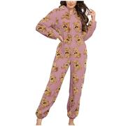 Tuta da donna morbida e calda tuta Kawaii stampa orso orsacchiotto in pile invernale soffice Onesie morbido tuta da casa con orecchie d'orso, cappuccio con chiusura lampo, Colore: rosa., S