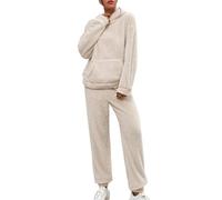 Tuta da donna morbida e di grandi dimensioni, pigiama da donna, in pile invernale, lungo, soffice, caldo, in pile, da notte, in cotone, da donna, beige., S