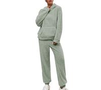 Tuta da donna morbida, in due pezzi, casual, in pile caldo, 2 pezzi, da donna, con cappuccio e pantaloni, tuta da jogging, abbigliamento invernale, verde, XXXXL