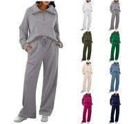 Tuta da donna oversize a maniche lunghe con mezza zip e pantaloni a vita alta, 2 pezzi con tasche, 1b-ag, 3XL