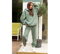 Tuta da donna oversize con cappuccio e jogger, stile casual, in pile, due pezzi, per rilassarsi e correre, A-verde, Large