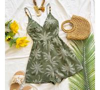 Tuta da donna senza maniche con stampa tropicale colorata, monospalla, decorazione adatta per brunch, estate, festa della mamma, laurea, chiesa, spiaggia, festival musicali, aeroporto, pomeriggio del 