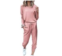 Tuta da donna, set completo a maniche lunghe, abbigliamento da salotto, leggero, due pezzi, abbigliamento sportivo, casual, girocollo, pullover top e pantaloni da jogging con tasche e coulisse tute