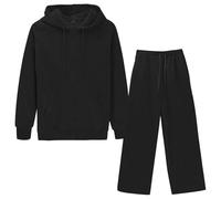 Tuta da donna Set completo con zip intera a maniche lunghe con cappuccio e pantaloni della tuta a gamba larga 2 pezzi abiti con tasche tinta unita autunno inverno Co Ord Set Plus Size Sports Workout