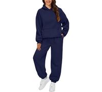 Tuta da donna, set completo da 2 pezzi, casual, a maniche lunghe, tinta unita, con cappuccio, pullover e pantaloni da jogging con risvolto, abbigliamento sportivo da donna, abbigliamento da palestra