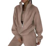 Tuta da donna Set completo Lounge Wear Set 2 pezzi da donna in pile tute comode a maniche lunghe Activewear con zip cappotto top pantaloni set moda casual tuta termica autunno inverno, 4, XL