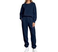 Tuta da donna, set completo per l'inverno, a maniche lunghe, in pile | Set di tuta da donna, due pezzi, per il tempo libero, felpa girocollo e pantaloni della tuta, tinta unita