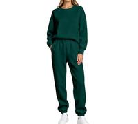 Tuta da donna, set completo per l'inverno, a maniche lunghe, in pile | Set di tuta da donna, due pezzi, per il tempo libero, felpa girocollo e pantaloni della tuta, tinta unita
