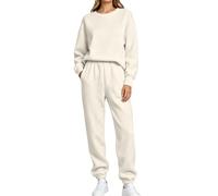 Tuta da donna, set completo per l'inverno, a maniche lunghe, in pile | Set di tuta da donna, due pezzi, per il tempo libero, felpa girocollo e pantaloni della tuta, tinta unita