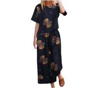 Tuta da donna Set di cotone e lino Boho floreale stampato top e pantaloni Set 2 pezzi per le donne estate lino abiti per la casa Boemia Sportswear Plus Size Loungewear Set pigiama da donna tuta