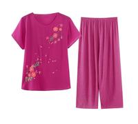 Tuta da donna, set di pantaloni corti estivi, maniche corte, stampa floreale, scollato, comodo e facile da indossare, ideale per la casa