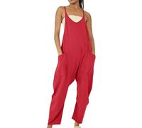 Tuta da donna UK Casual Senza Maniche Scollo a V Jersey Tutine Vestibilità Larga Gamba Larga Tutine Pantaloni Harem Full Length Tinta Unita Tutine Tute Serbatoio Sciolto Tute, Rd1., XXL