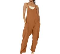 Tuta da donna UK Casual Senza Maniche Scollo a V Jersey Tutine Vestibilità Larga Gamba Larga Tutine Pantaloni Harem Full Length Tinta Unita Tutine Tute Serbatoio Sciolto Tute, Marrone, L
