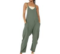 Tuta da donna UK Casual Senza Maniche Scollo a V Jersey Tutine Vestibilità Larga Gamba Larga Tutine Pantaloni Harem Full Length Tinta Unita Tutine Tute Serbatoio Sciolto Tute, Verde, XL