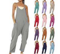 Tuta da donna UK Plus Size Summer Cotton Linen Salopette per le donne Uk Gamba dritta Outfit Tute da donna Taglia 14 Tutina a fascia Taglia 18 Tute con tasche Abiti estivi da donna, BU1., L