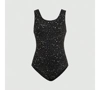 Tuta da ginnastica casual e sportiva per ragazze pre-adolescenti, elegante e lucida, in maglia elastica e senza schienale, colore nero 8Y,9Y,10Y,11Y,12Ystampa dappertuttoPoliestere