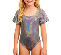 Tuta da ginnastica da ragazza, carnival, lucida, a maniche corte, per carnevale, danza latina, con strass, per la notte del club, rave clubwear, O nero., 110