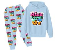 Tuta da ginnastica per bambini 67 Set Six Seven Stampato Jogger Suits Divertente 6 7 Numero Con Cappuccio Manica Lunga Autunno Pantaloni Ragazzo Casual Y2k Streetwear, Azzurro, 3-4 Years