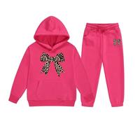 Tuta da ginnastica per bambini, da jogging, da ragazza, con cappuccio, in pile, comoda, casual, con stampa elegante, per bambini fino a, rosa intenso, 6-7 Anni