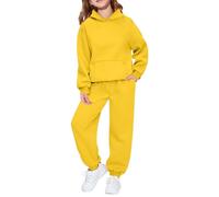 Tuta da ginnastica per bambini, set completo da 2 pezzi, per ragazzi e ragazze, oversize, a maniche lunghe, con cappuccio, pantaloni larghi e pantaloni da jogging per la scuola, Giallo, 2-3 Years