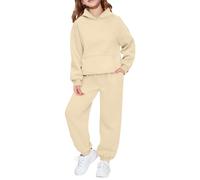Tuta da ginnastica per bambini, set completo da 2 pezzi, per ragazzi e ragazze, oversize, a maniche lunghe, con cappuccio, pantaloni larghi e pantaloni da jogging per la scuola, Beige, 13-14 Years