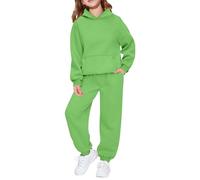 Tuta da ginnastica per bambini, set completo da 2 pezzi, per ragazzi e ragazze, oversize, a maniche lunghe, con cappuccio, pantaloni larghi e pantaloni da jogging per la scuola, Verde, 7-8 Years