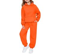 Tuta da ginnastica per bambini, set completo da 2 pezzi, per ragazzi e ragazze, oversize, a maniche lunghe, con cappuccio, pantaloni larghi e pantaloni da jogging per la scuola, Arancione, 11-12 Years