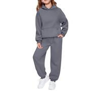 Tuta da ginnastica per bambini, set completo da 2 pezzi, per ragazzi e ragazze, oversize, a maniche lunghe, con cappuccio, pantaloni larghi e pantaloni da jogging per la scuola, Grigio scuro, 13-14