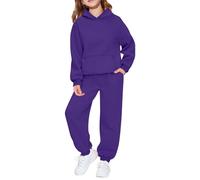 Tuta da ginnastica per bambini, set completo da 2 pezzi, per ragazzi e ragazze, oversize, a maniche lunghe, con cappuccio, pantaloni larghi e pantaloni da jogging per la scuola, Viola scuro, 11-12