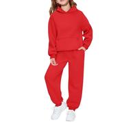 Tuta da ginnastica per bambini, set completo da 2 pezzi, per ragazzi e ragazze, oversize, a maniche lunghe, con cappuccio, pantaloni larghi e pantaloni da jogging per la scuola, Rosso, 3-4 Years