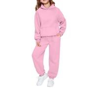 Tuta da ginnastica per bambini, set completo da 2 pezzi, per ragazzi e ragazze, oversize, a maniche lunghe, con cappuccio, pantaloni larghi e pantaloni da jogging per la scuola, rosa, 3-4 Years